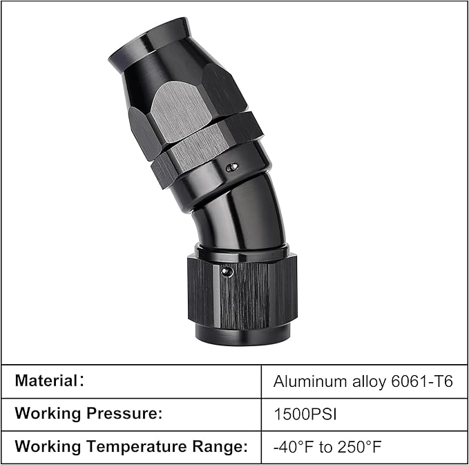 EVIL ENERGY 10AN 30 Degree PTFE One Piece Full Flow End Hose Fitting Aluminum Black