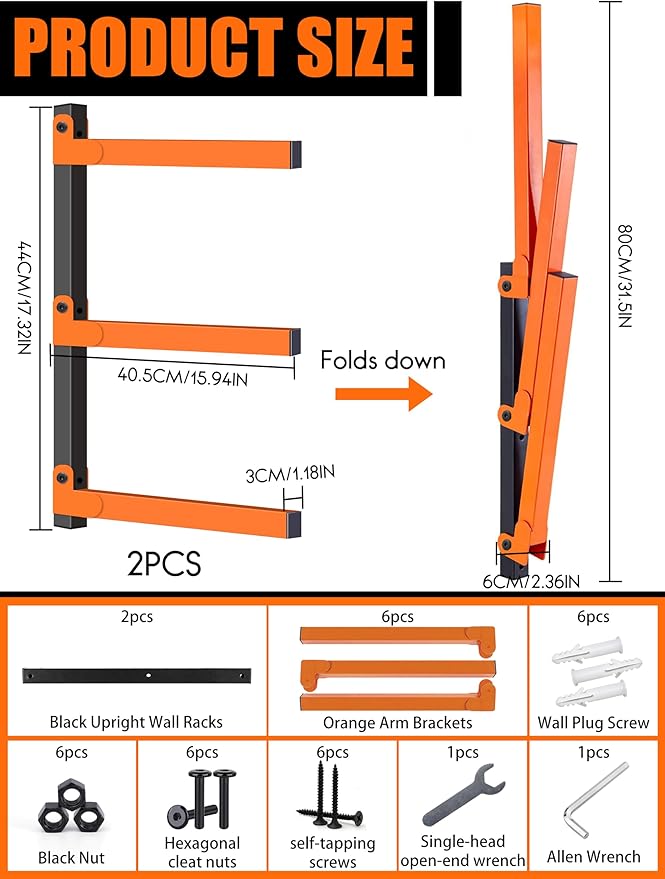 Caliee lumber Storage Rack Wall Mount, 3-Tier Garage Storage Organizer Holds Up to 1400 lbs, Lumber and Tool Rack for Garage, Basement, Workshop, Rustproof & Space-Saving Design (2)