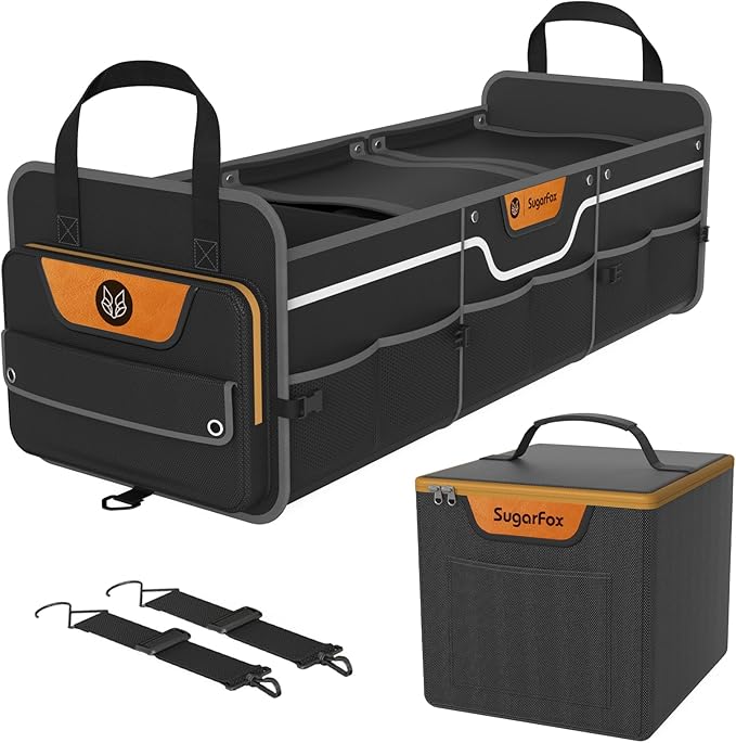 Trunk Organizer, Heavy-Duty Storage for Car & SUV, Foldable Waterproof Car Organizer with Cooler, Collapsible Multi-Compartment Storage, 95L, Black-M003