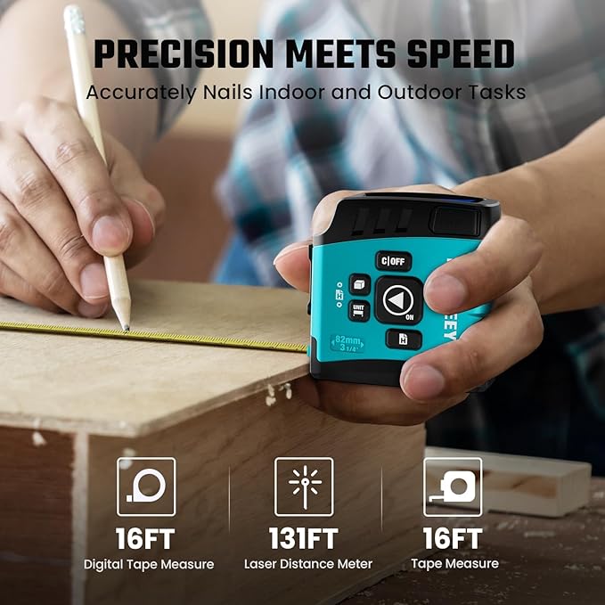 MiLESEEY DT20 Laser Tape Measure 3-in-1, 130FT Laser Distance Meter, 16FT Digital Tape Measure, Regular Tape Measure, Area Volume Measuring Pythagorean Mode, Waterproof and Rechargeable
