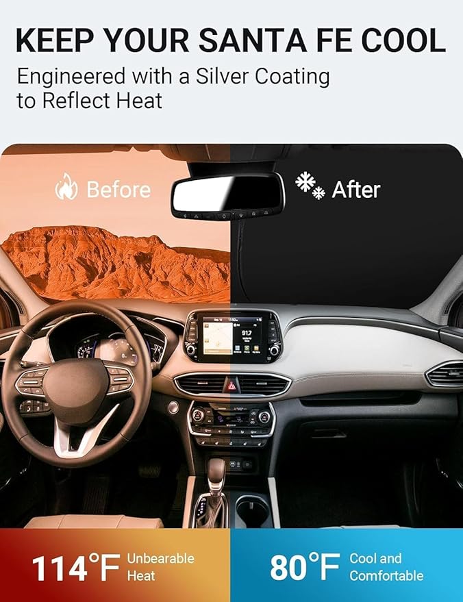 Proadsy for Hyundai Santa Fe 2019-2025 Windshield Sun Shade 4-Layer Foldable Front Sunshade Protector Sun Visor Blocks UV Rays Keep Car Cooler