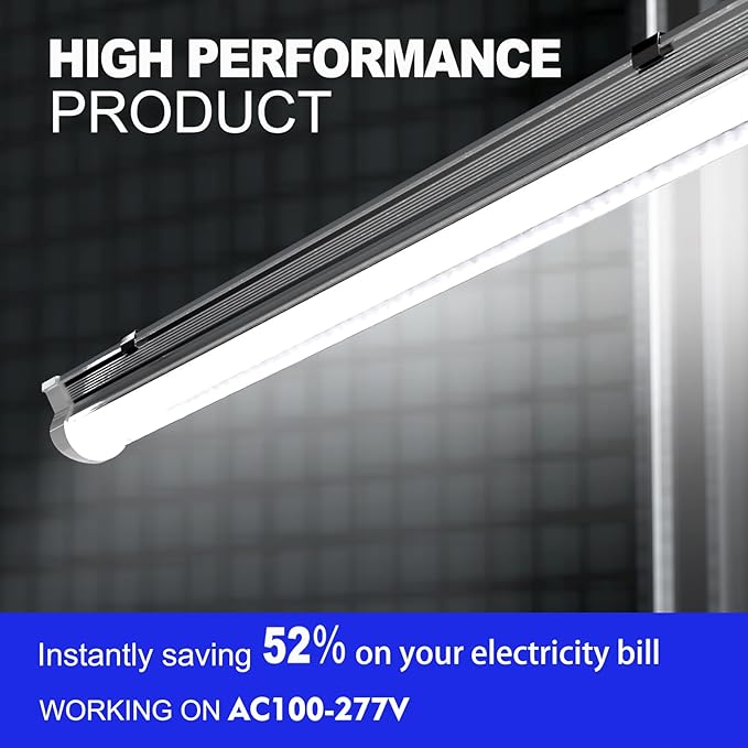 8FT LED Shop Light Fixture,100W 15000LM 6500K,V Shape Linkable T8 Tube Lights with Clear Cover,High Output Plug & Play for Garage/Warehouse/Workshop,10 Pack