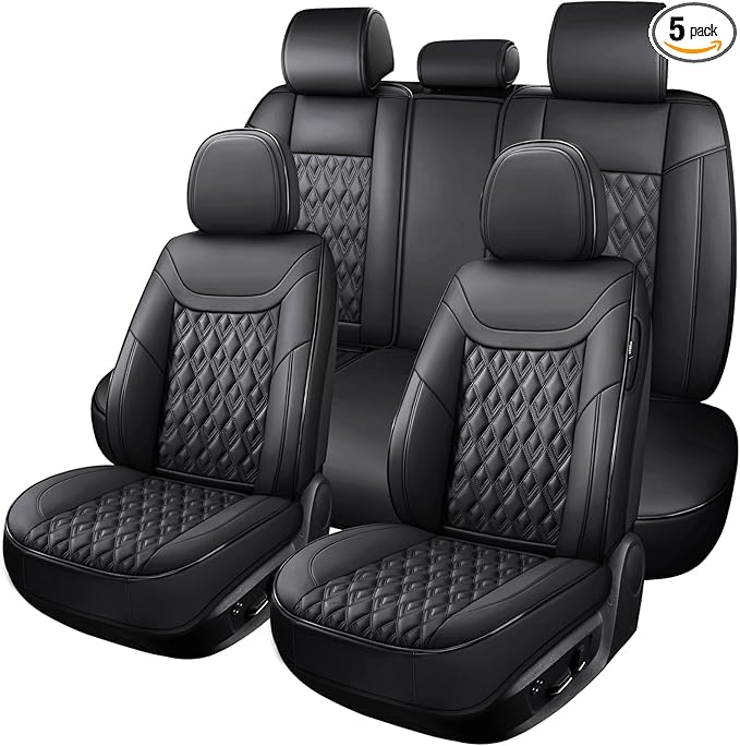 Car Seat Covers Full Set, Leather Seat Covers for Cars, Car Seat Protector Waterproof, Non-Slip Car Interior Covers Fit for Most Cars, SUV, Vans, Trucks,5Seaters,Full Set,Black