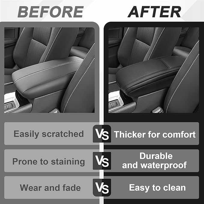 Muslogy Center Console Armrest Cover Compatible with Nissan 2019-2025 Altima Accessories Comfort Armrest Pad Arm Rest Cushion Vegan Leather Protector Black Regular Thick