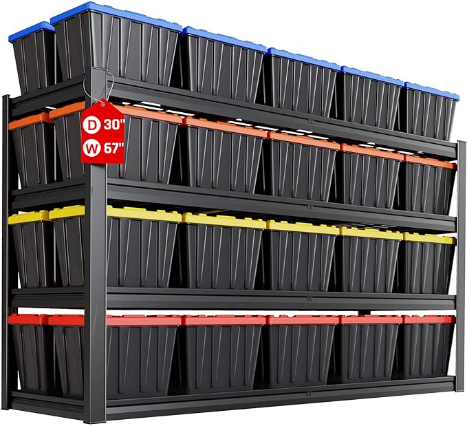 67" Wide Garage Shelving Unit, 30" D Heavy Duty Garage Storage Shelves,3500 LBS Capacity, Industrial Adjustable Shelves for Basement Warehouse