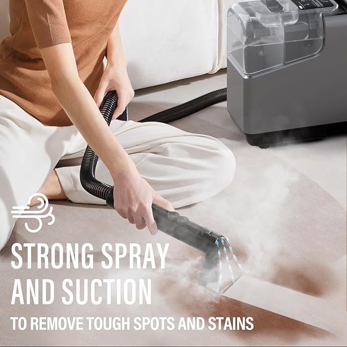 Portable Carpet Cleaner Machine with Steam and Heating Techology,15Kpa Powerful Suction with Versatile Tools for Pets, Couch, Car,Self-Cleaning, Compact Spot Cleaner for Stairs/Furniture/Rug