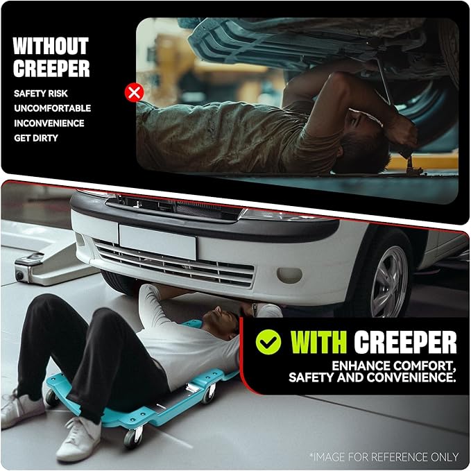 Auto Dynasty 40 Inches Mechanic Creeper, Automotive Garage Repair Low Profile Under Car Rolling Creeper with LED Light and Padded Headrest, Plastic, Sky Blue