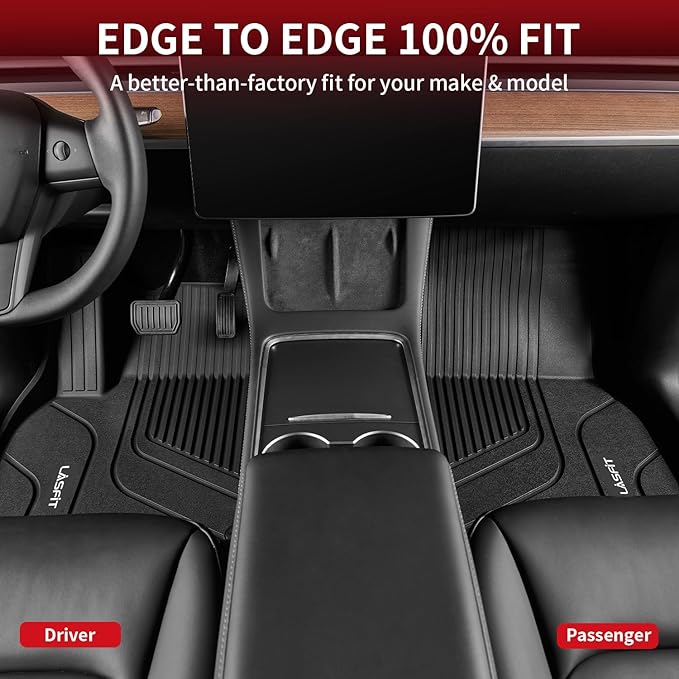 LASFIT Premium Extra Thick Floor Mats Fit for Tesla Model S & Model S Plaid 2025 2024 2023 2022 2021, Custom Fit TPE All Weather Floor Liners 1st & 2nd Front Rear Row Car Mats, Black