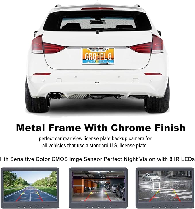 License Plate Backup Camera, JPP Front/Rear View Camera 170° Viewing Angle Universal Car Reverse Camera Waterproof 8 LED Night Vision Vehicle Reverse Camera