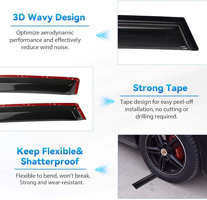 4pcs Front+Rear Smoke Tint Sun/Rain Guard Outside Mount Tape-On Vent Window Visors Compatible with 15-24 F150 17-24 F250/F350/F450/F550 Super Duty Crew (Supercrew) Cab with 4 Full Size Doors