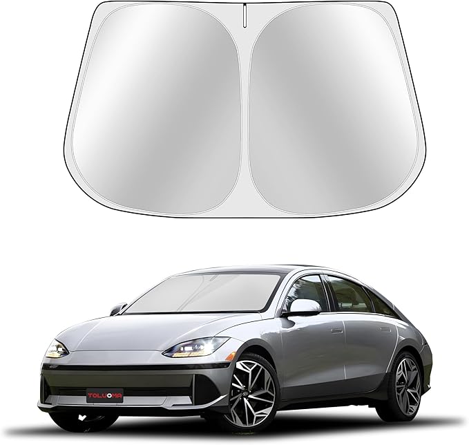 Custom Fit Windshield Sun Shade for H-yun-dai Ioniq 6 2023-2025 - Full Coverage, 210T Reflective Fabric, Double-Layer Design - Blocks 99% UV Rays, Keeps Car Cool, Easy to Install and Store