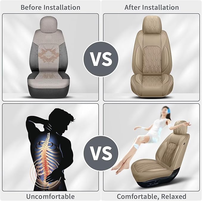 Car Seat Covers Fit for Toyota Camry 2012-2025: Full Set 5 Seats Faux Leather Automotive Seat Covers Waterproof Business Vehicle Seat Cushion Protector （5 Seat, Beige）