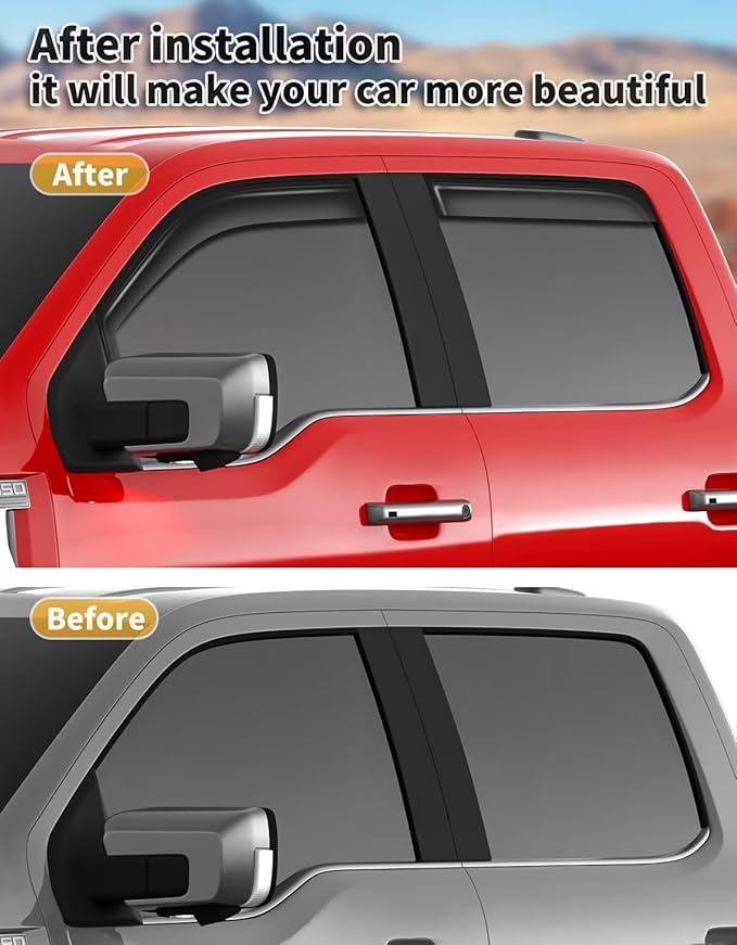 in-Channel Window Rain Guards Fit for Truck Ford F150 2015-2020 SuperCrew (Fit for Ford F250-F550 2017-2025) Extra Durable Window Visors Window Deflectors Vent Shades Car Accessories-4 pcs