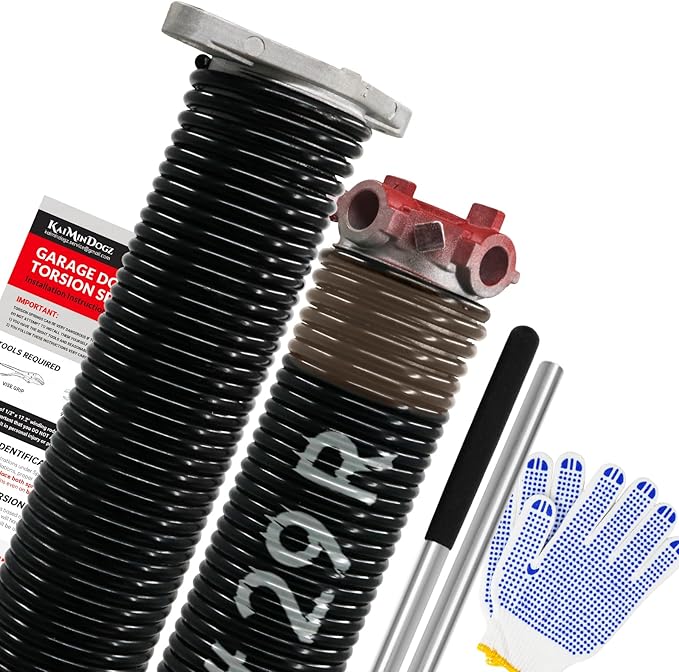 Pair of 1.75" Garage Door Torsion Springs Set with Non-Slip Winding Bars&Gloves, High Precision Electrophoresis Oil-Free Black Coated for Replacement, MIN 16,000 Cycles (0.234 x 1.75"x 29")