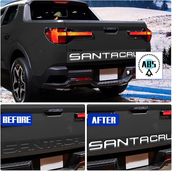 Tailgate Inserts Letters Compatible for 2022 2023 2024 2025 Santa Cruz 3D Raised & Strong Adhesive Decals Letters Rear Emblem Decal Sticker Compatible for Santa Cruz Accessories-Chrome Silve