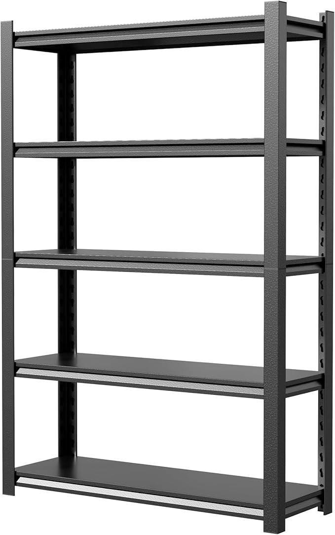 JHYKHG 72" H Storage Shelves,5-Tier Heavy Duty Garage Shelving,Adjustable Shelving Unit,Metal Shelf,Boltless Assembly Rack for Warehouse,Shed,3,000 lb Load,20 x 48 x 72 Inches,Black