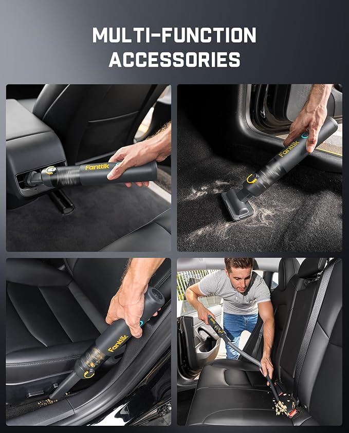 Fanttik Slim V8 APEX Car Vacuum, 4-in-1 Portable Mini Cordless Vacuum with 19000pa Suction Power, Type-C Charge, 2 Suction Modes, Handheld Vacuum for Car, Office Desk, Keyboards (Gray)