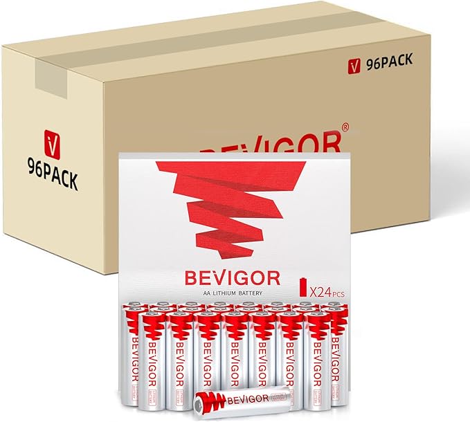 BEVIGOR Lithium Batteries AA, 96 Bulk Pack 1.5V 3000mAh High Performance Lithium Double A Battery for Trail Camera(Non-Rechargeable)