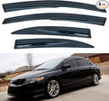 Set of 4 JDM 3D Wavy MU Style Front+Rear Smoke Sun/Rain Guard Outside Mount Tape-On Acrylic Window Visors Compatible with 06-11 Civic 4-Door Sedan
