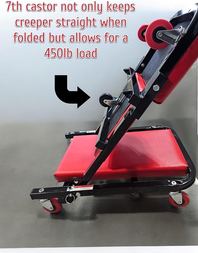 40" Mechanics Creeper Z fold with Side Tool Tray, 3 in 1 Low Profile,7pc-2.5" (360°) Swivel castors, Heavy Duty 450lb Laying Capacity 300lbs Seated, Home and Garage,