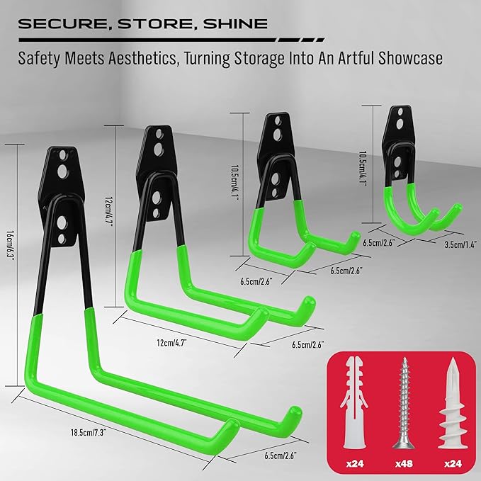 Garage Tool Storage Wall Hook Assortment Set: 15PCS Heavy Duty Large Hanger Garden Tool Organizer Ladder Bike Rack Yard Tool Holder Shed Shovel Metal Screw Organization Bicycle Steel Bracket