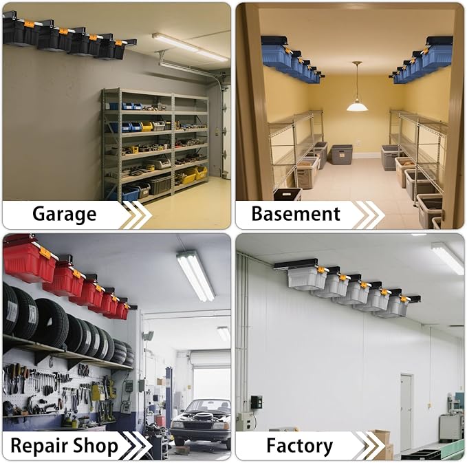 Overhead Garage Storage Rack, Heavy Duty Ceiling Storage Rack, Powder Coated Tote Storage Racks for Garages, Sheds, Storerooms (6 PCS, for 5 Bins)