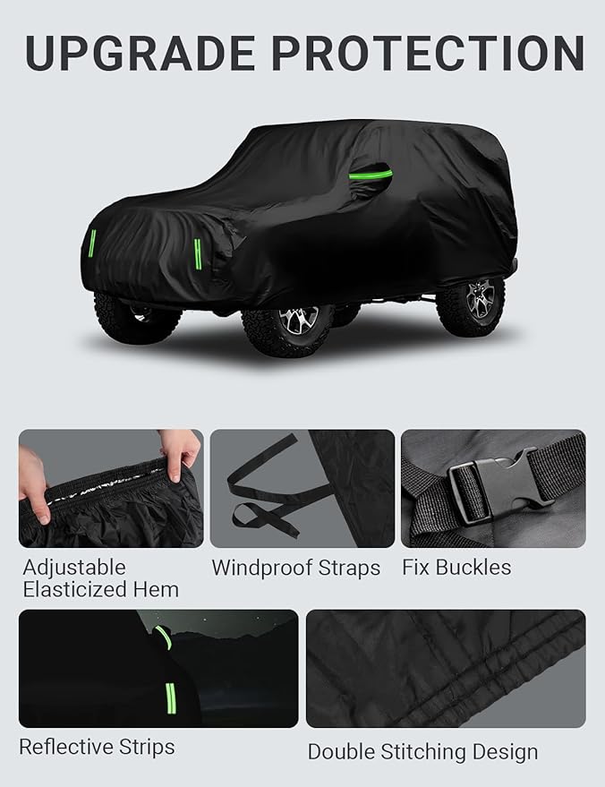 Proadsy 6 Layers Car Cover Custom Fit for Jeep Wrangler 4 Door JK JL YJ TJ 2018-2024 2025 Windproof All Weather Waterproof Sun Rain UV Dust Snow Protection Outdoor Covers