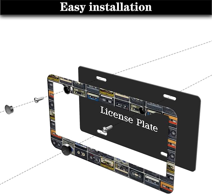 License Plate Protector Multicolor License Plate Frames Vintage Cassette Music Tape Aluminum Metal Car Accessory 2 Pack with Screw Covers Set