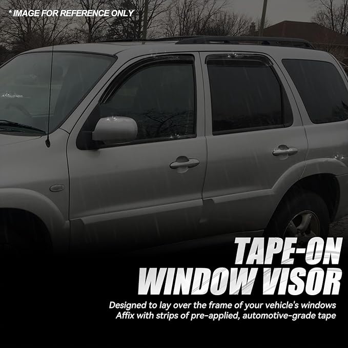 Auto Dynasty Set of 4 Carbon Fiber Pattern Window Visors Compatible with 2001-2012 Ford Escape Mazda Tribute Mercury Mariner, Tape-On Rain Guards Shield Vent Shade Deflector Glossy Black