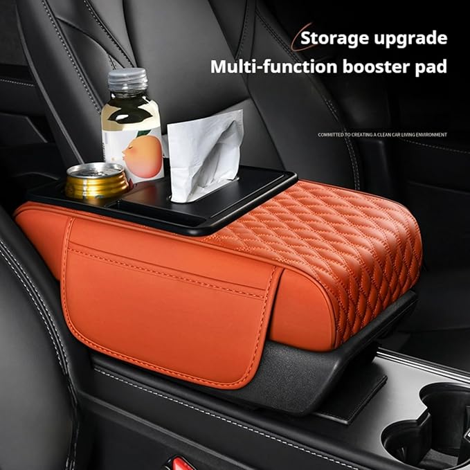 5-In-1 Center Console Cover Organizer with Cup Holder, Storage Pocket and Tissue Box, Armrest Cover Cushion Pad, Water Ripples, Black
