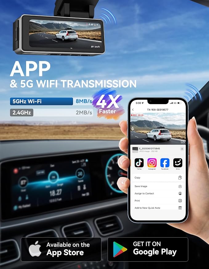 TECXLERON Dash Cam Front and Rear, 4K Dual Dash Cam, Dash Camera for Cars with Starlight Night Vision, 160° Front & 150° Rear Wide Angle, GPS, WDR, G-Sensor, 24H Parking Mode, 64GB Card Included