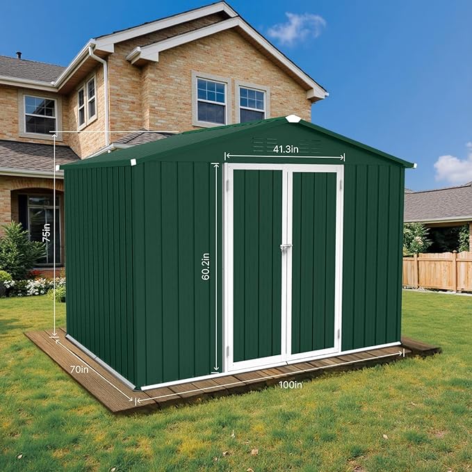 8' x 6' Outdoor Storage Shed, Sturdy Metal Building w/Lockable Doors for Garden, Backyard, Poolside and Lawn, Green