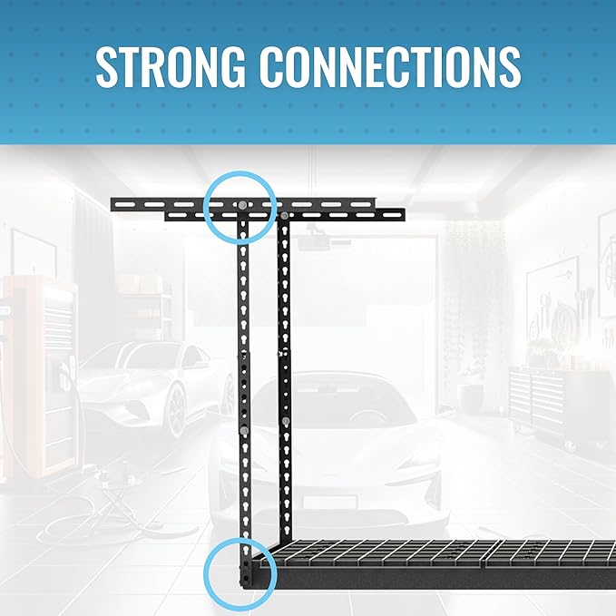 MonsterRax Overhead Garage Storage Rack 2x8, Ceiling Mounted Shelving, Adjustable Hanging Organizer, Heavy Duty Steel, 350 Pound Capacity, Color: Hammertone, Adjusts 24-45" from Ceiling