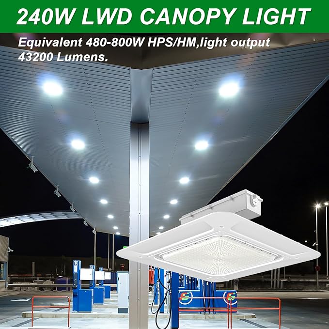 OSTEK LED Gas Station Canopy Light, 240W Carport Ceiling Light 5700K, Outdoor Rated (1000W HID/HPS Equivalent), 90-277V IP65 DLC & UL Listed (240W-1 Pack)