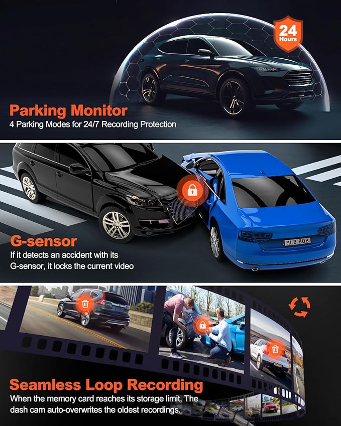 Real 4K 30fps Dash Cam Front and Rear, 2 Channel HDR with Top-Level Sensor, 5.8GHz Wi-Fi GPS G-Sensor 3.3'' Big IPS, Super Night Vision, Parking Mode, Dash Camera for Cars with App, Support 512GB Max