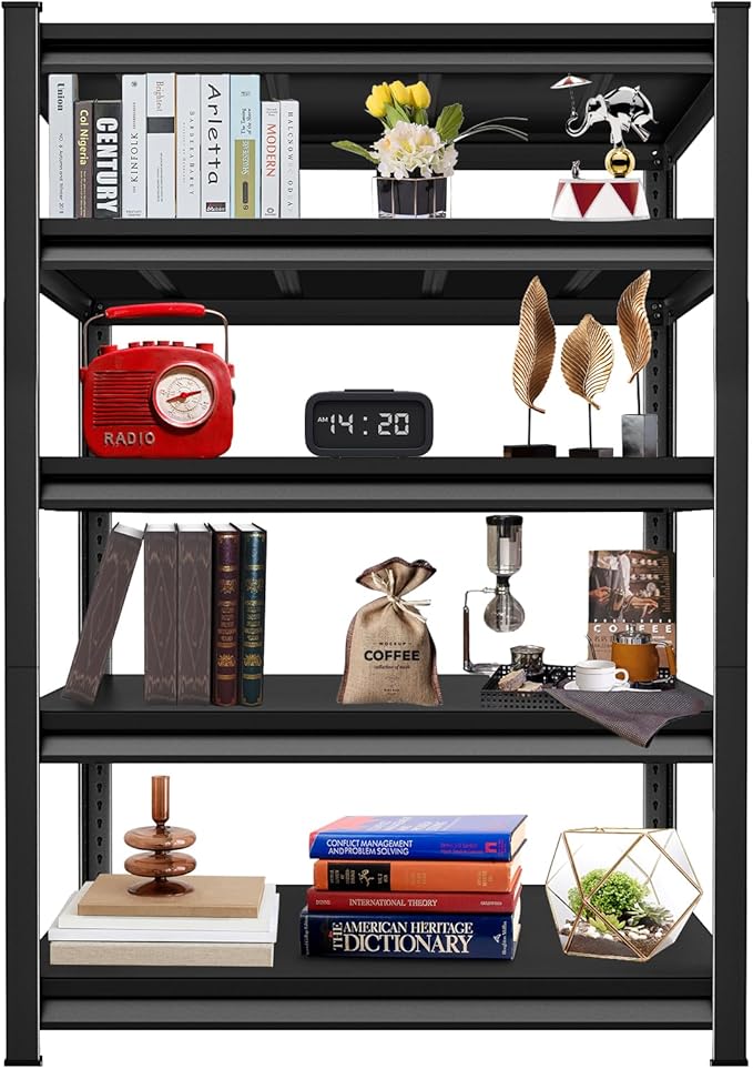2750LBS Garage Storage Shelves Heavy Duty, 48" W x 18" D x 78" H,5-Tier Garage Shelving Heavy Duty, Industrial Metal Shelving Units for Garage, Basement,Fish Tank,Black