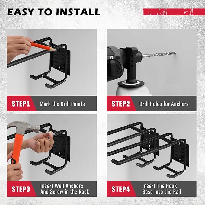 4-Piece 9.4" Heavy Duty Garage Hooks, Sturdy Utility Hooks Holds 55 LB Wall Mount Garden Tool Organizer Hangers for Hanging Shovel Ladder Chairs Strollers Power Tool Tire and More (Black)