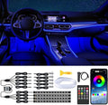 Interior Car Lights with Wireless APP & Remote Control, 9 in 1 RGB Car Ambient Lighting Kit with 4 Under Dash Lights & 5 Fiber Optic LED Strips, Sync to Music Inside Car Accessories