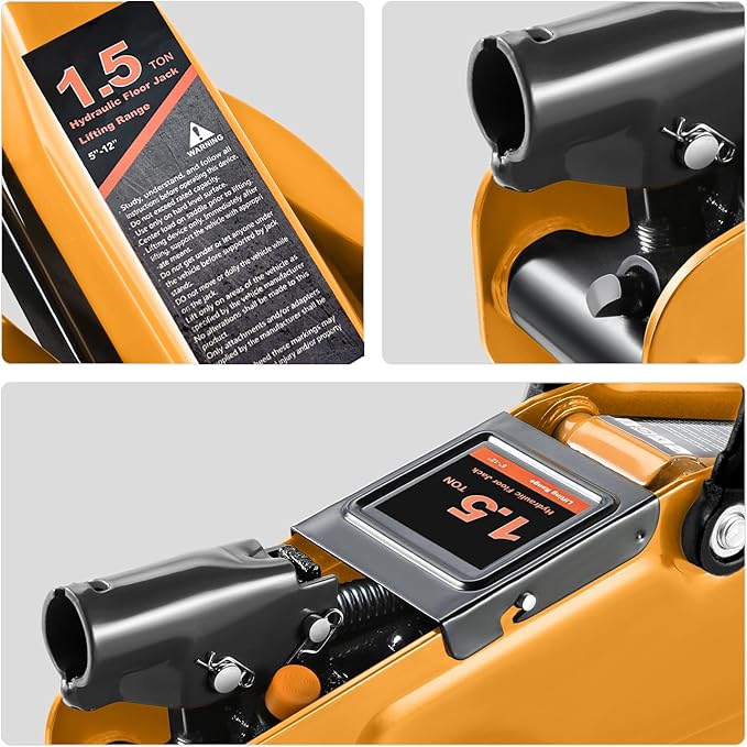 DNA MOTORING Low Profile Hydraulic Trolley Service/Floor Jack, 1.5 Ton (3000 lbs) Capacity, Lifting Range 5.3"-12", Orange, TOOLS-00326-OG