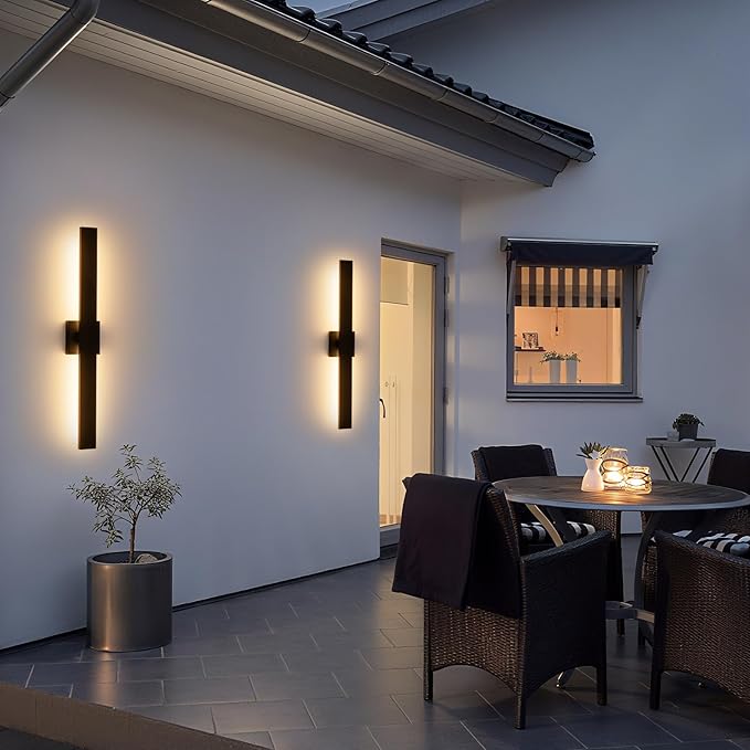 2-Packs Modern Outdoor Wall Lights 31.5" Long LED Outdoor Sconce Lights, Black Linear Exterior Wall Lighting for Porch & Patio Garage Entrance