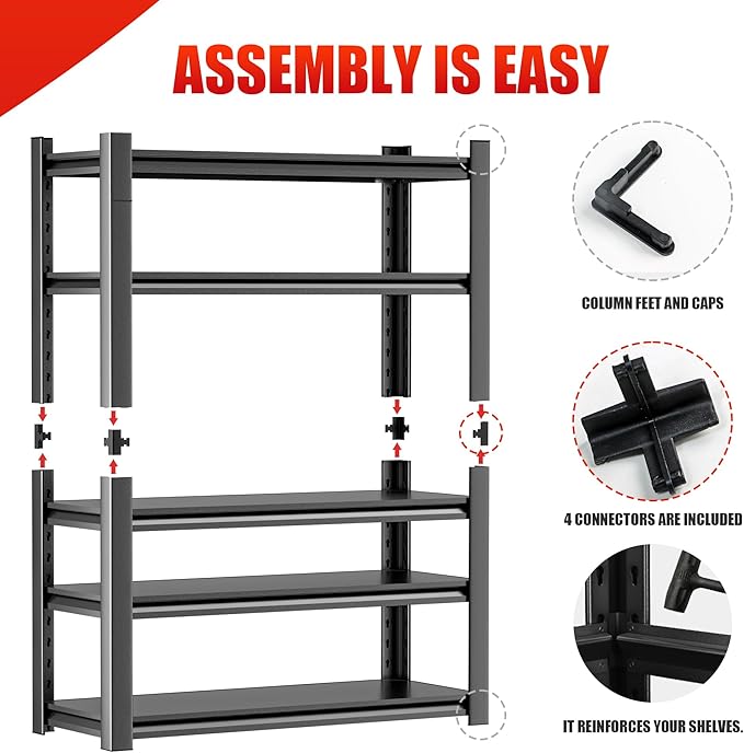 Metal Garage Storage Shelving Unit, 5-Tier Heavy Duty Adjustable Utility Shelves, Industrial Steel Shelving for Garage, Warehouse, and Storage Solutions 24" D x48 W x72 H