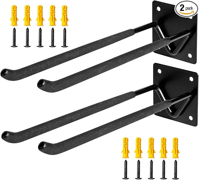 Garage Hook Hangers 2 Pcs, Shovel Holder Wall Mount, Rake Racks, Upgraded Ladder Hanger, Heavy Duty Folding Chair Rack, Garden Tool Hooks for Hanging Yard Tools, Ladders, Bikes and More