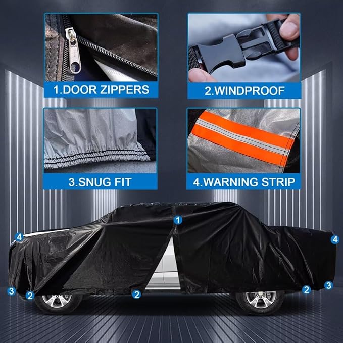 Ford F100 Truck Cover Custom Fit 1953-1983 Regular/Extended/Crew Cab Short/Long Bed(6.4'-8.5') with Door Zipper, 10 Layers Outdoor Pickup Truck Cover Waterproof All Weather, Wind Dust Sun Protector.