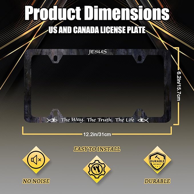Jesus The Way The Truth The Life License Plate Frame Christian License Plate Holder Stainless Steel Funny Design Compatible with Standard License Plate for USA Canada 12.3" x 6.3"