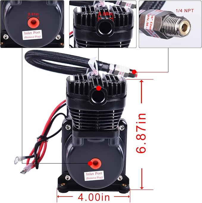 3 Gallon Air Tank with 200PSI Air Compressor for Suspension/Air Ride/Bag/Car Train Truck Horn Aluminum 12 Liter Compressed air Storage Tank Onboard System Air Suspension Compressor Kit