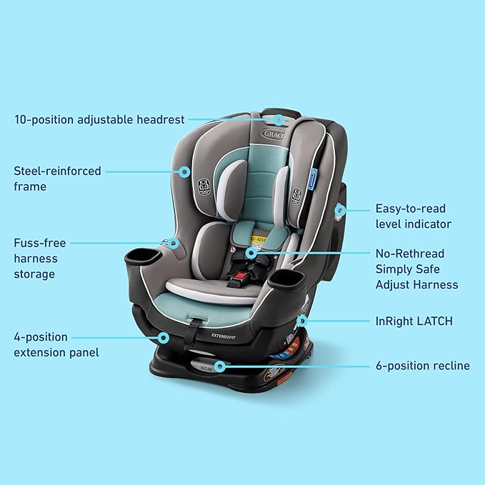Graco Extend2Fit Convertible Baby Car Seat, Rear and Forward Facing, Adjustable Extension Panel for Extra Legroom, Spire