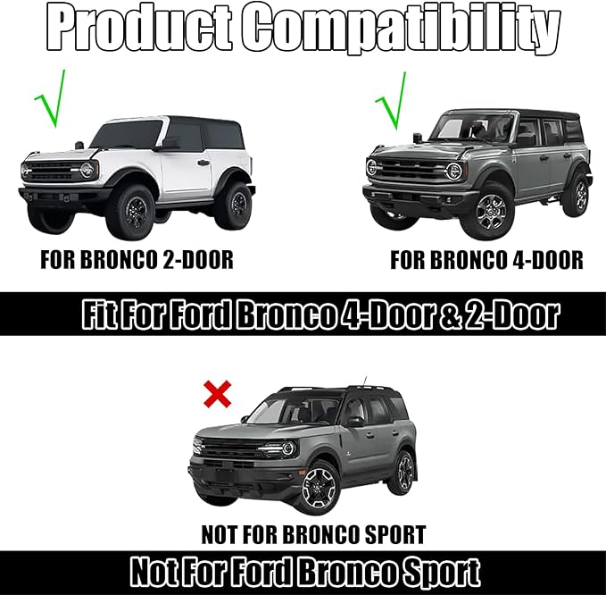 Hood Deflector Hood Protector Compatible with Ford Bronco 2/4 2024 2023 2022 2021 Matte Black Hood Protector Bug Deflector Stone Guard(Not for Bronco Sports)