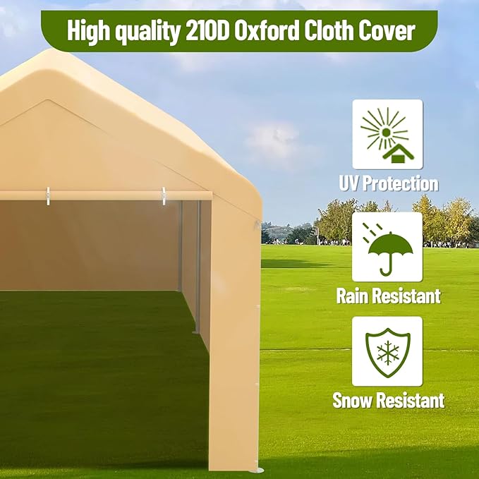 10 x 20ft Heavy-Duty Carport with Roll-Up Windows & Removable Sidewalls & Doors Thickened Wind Ropes, Ground Nails, Portable Car Tent Garage for Cars, Trucks, Boats, 180G Durable Tarp Cover,Yellow