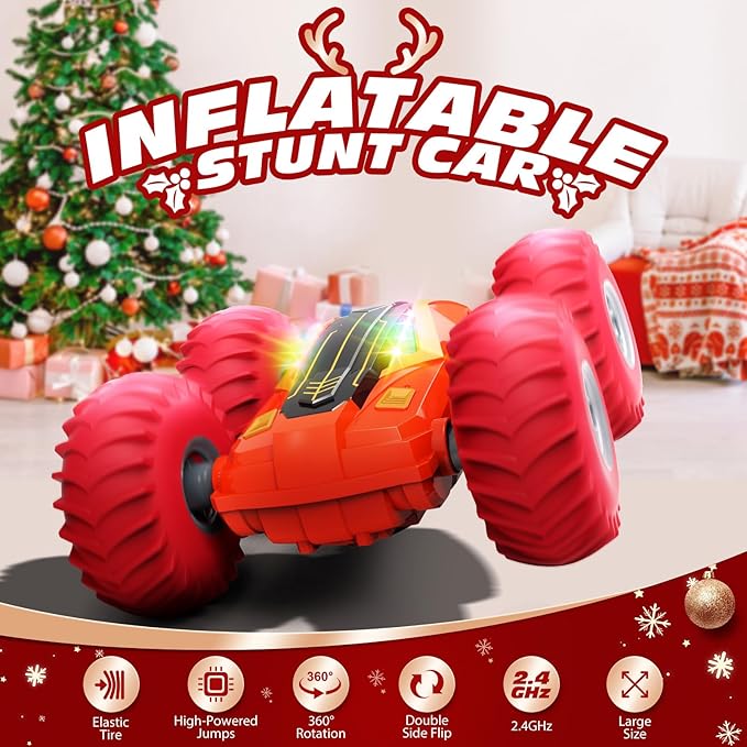 Tecnock Large Remote Control Car for Kids, 1:14 Bigger Size RC Stunt Car with Inflatable Tires, 2.4GHz RC Cars with 40-Min Playtime, Double Sided 360° Rotates and Flips, Toys Gift for Boys and Girls