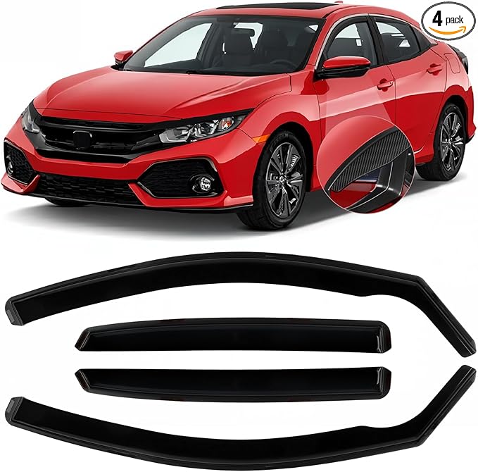 in Channel Window Visors Rain Guards for Honda Civic Hatchback 2016 2017 2018 2019 2020 2021, Durable Wind Deflectors Vent Shades Shields-4pcs